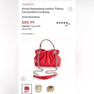 Aimee Kestenberg Red Leather Chain-Handle Shoulder Bag Never Worn No Tags